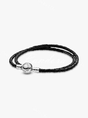 Pandora Moments Double Black Leather Bracelet